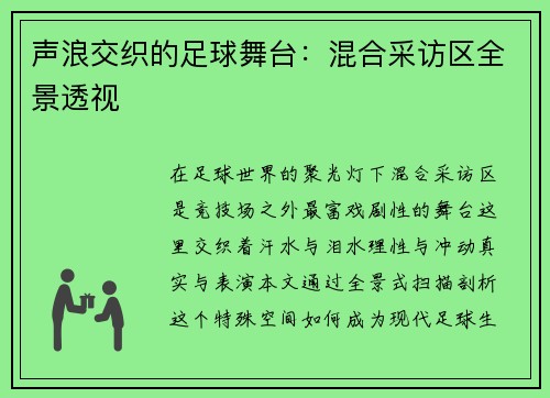 声浪交织的足球舞台：混合采访区全景透视